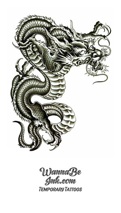 Big Dragon Temporary Tattoo, Blackwork Dragon Tattoo Removable Waterproof  Tattoo for Men, China Chinese Dragon Chinese Fake Tattoo Sticker - Etsy